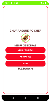Menu de Extras do aplicativo. Menu de Extras do aplicativo.